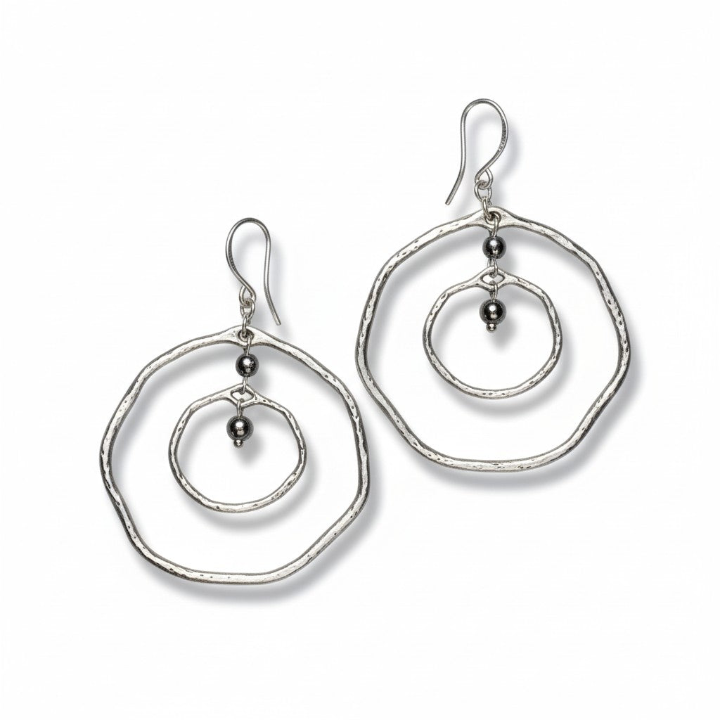 Beaten Silver Double Ring Earrings in Silver Plate - Shopthatapp.ca