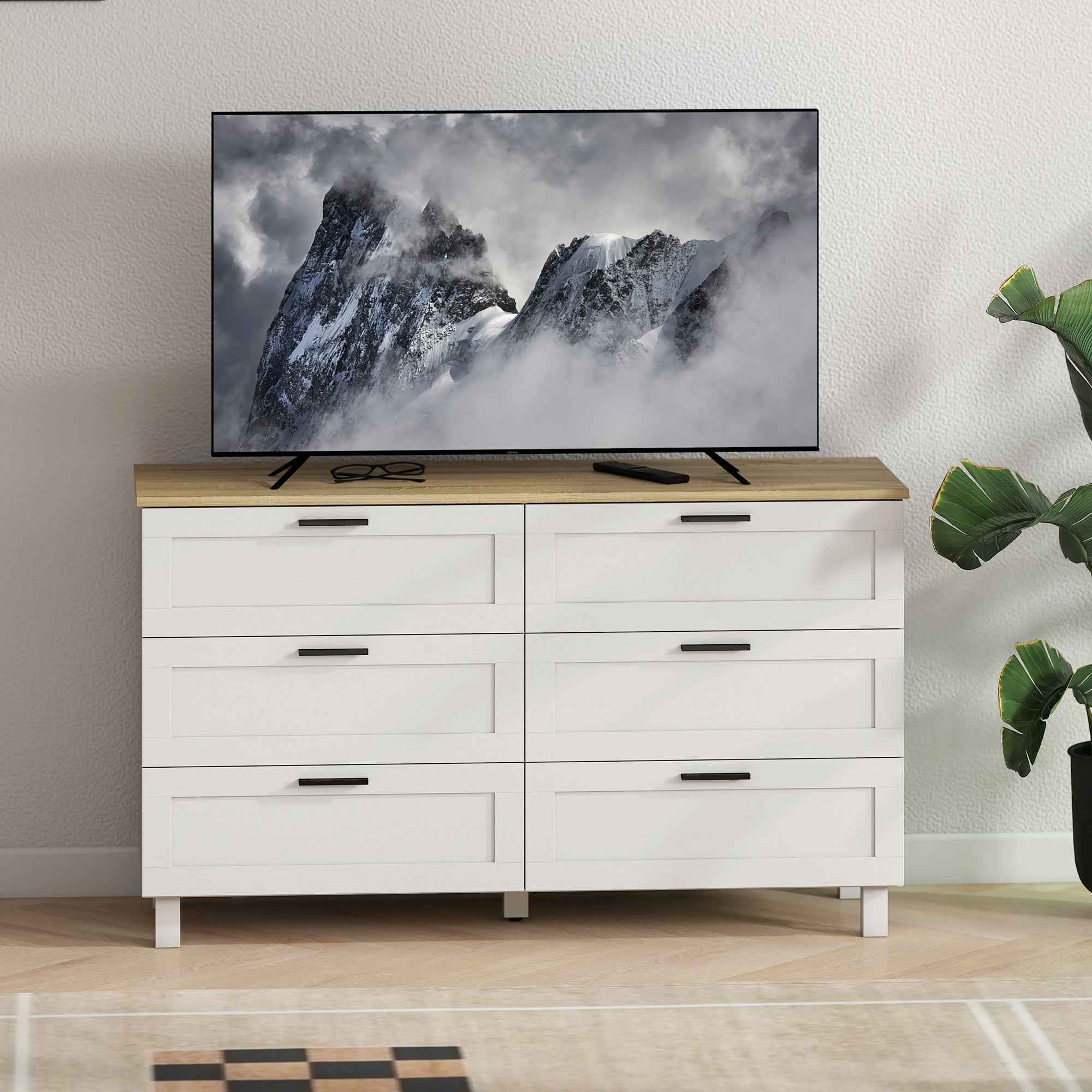 Martha 47" Wide Modern Dresser with 6 Drawers for Bedroom, Living Room and Entryway-White