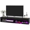 Lane Modern Wall Mounted TV Stand with Storage and LED Lights-Black