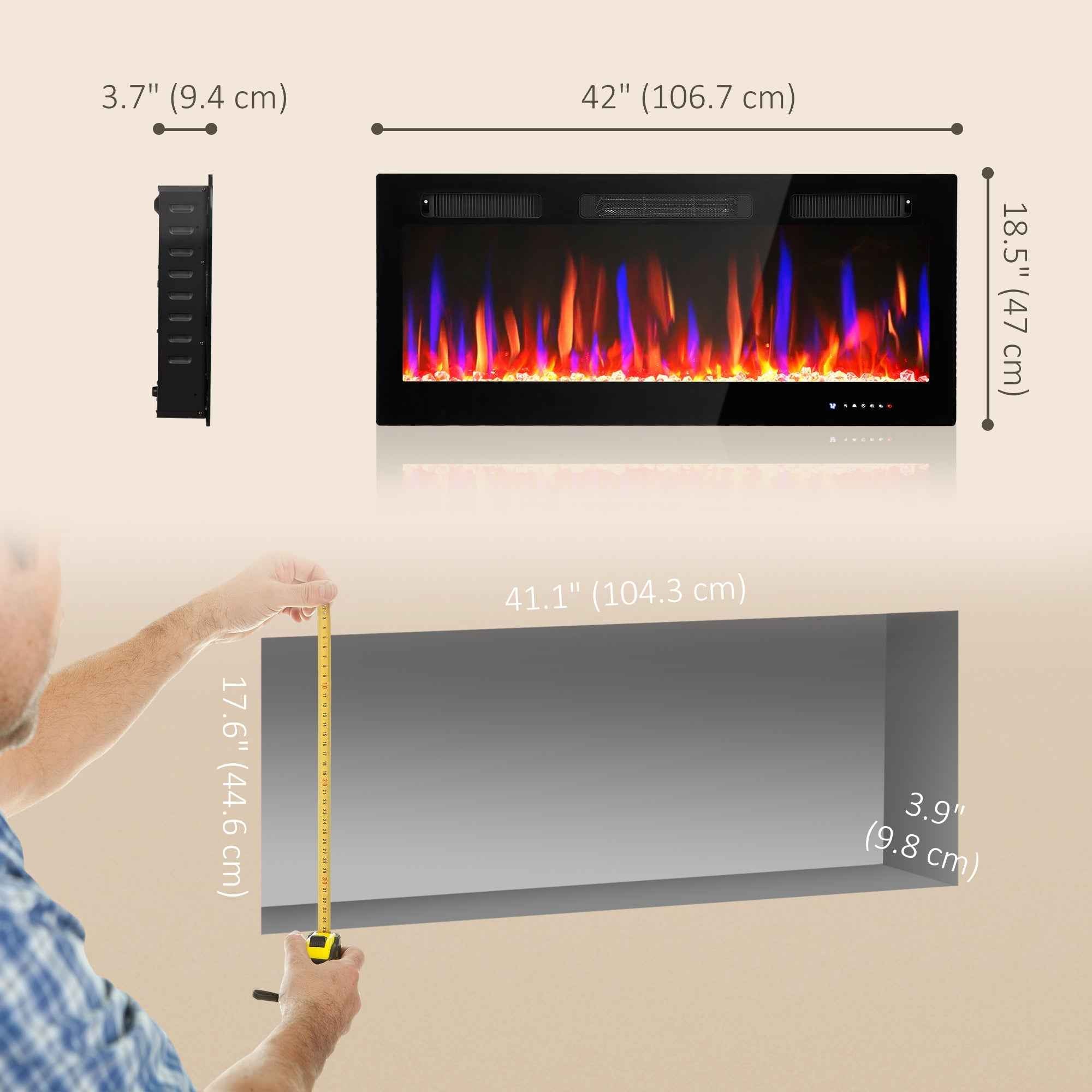 Marley 42" Thin Electric Freestanding/Wall Mounted Electric Fireplace Heater with Eco Mode