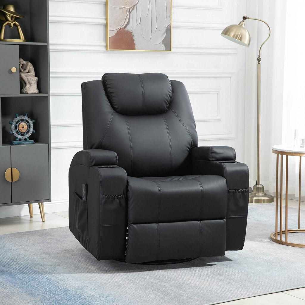 Brady Massage Recliner Chair with Swivel, Rocker Features and  8 Vibration Points-Black