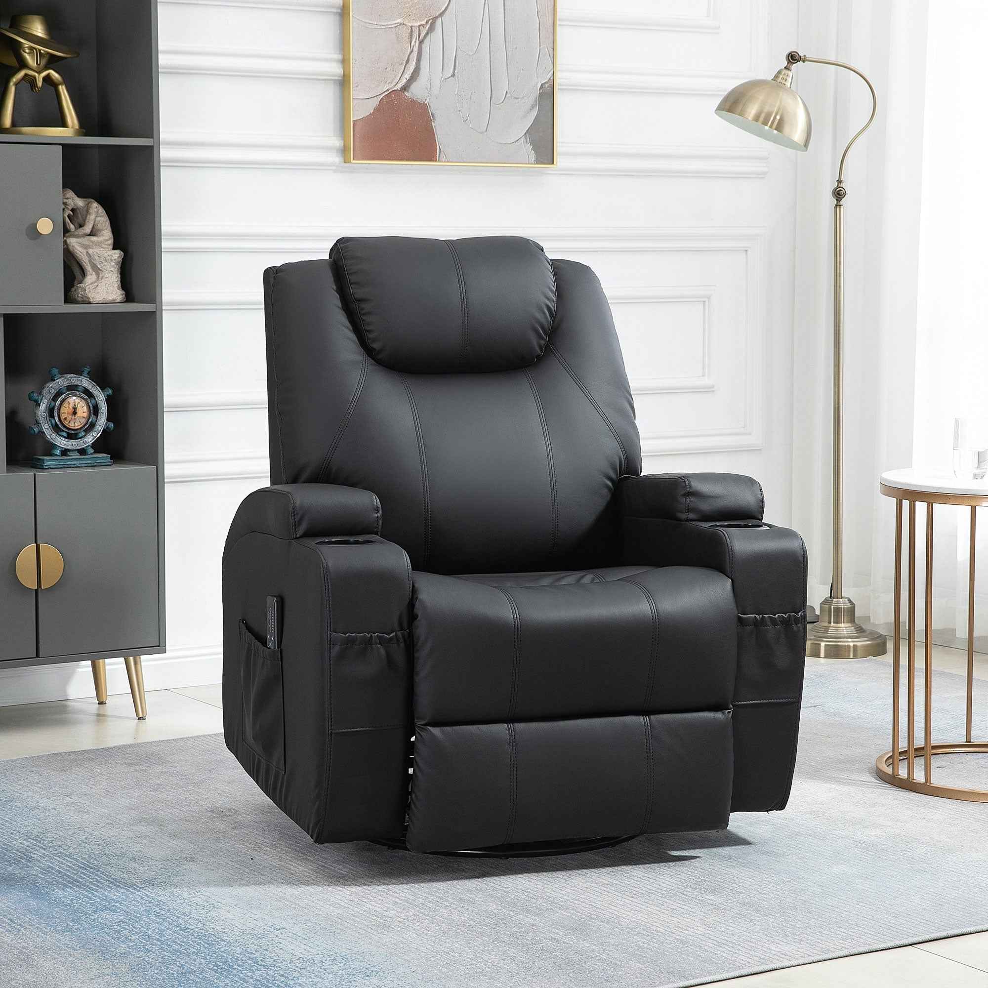 Brady Massage Recliner Chair with Swivel, Rocker Features and  8 Vibration Points-Black