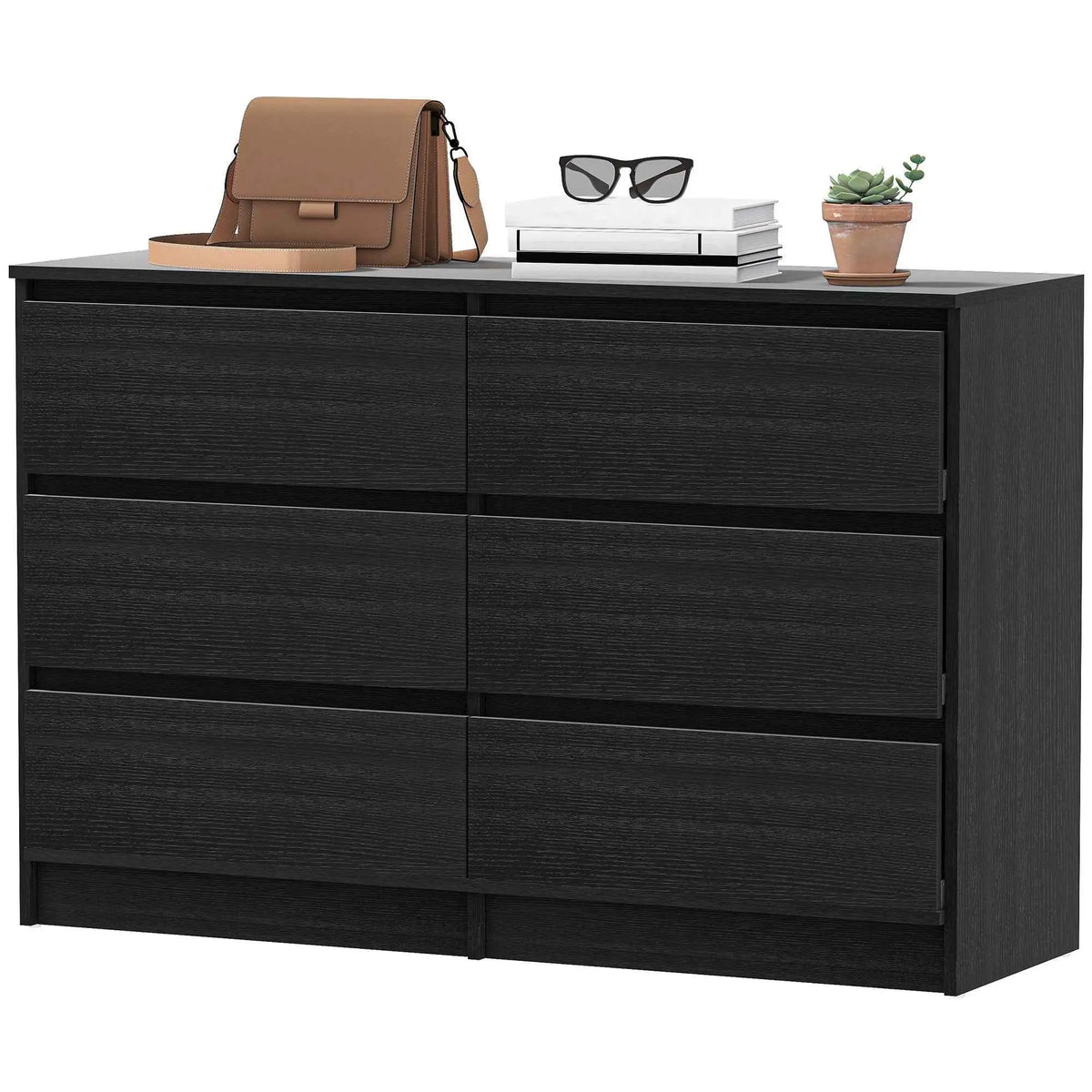 SLOTH Nation River Black 6 Drawer Bedroom Dresser with sleek modern design, suitable for bedroom, living room, or hallway storage.