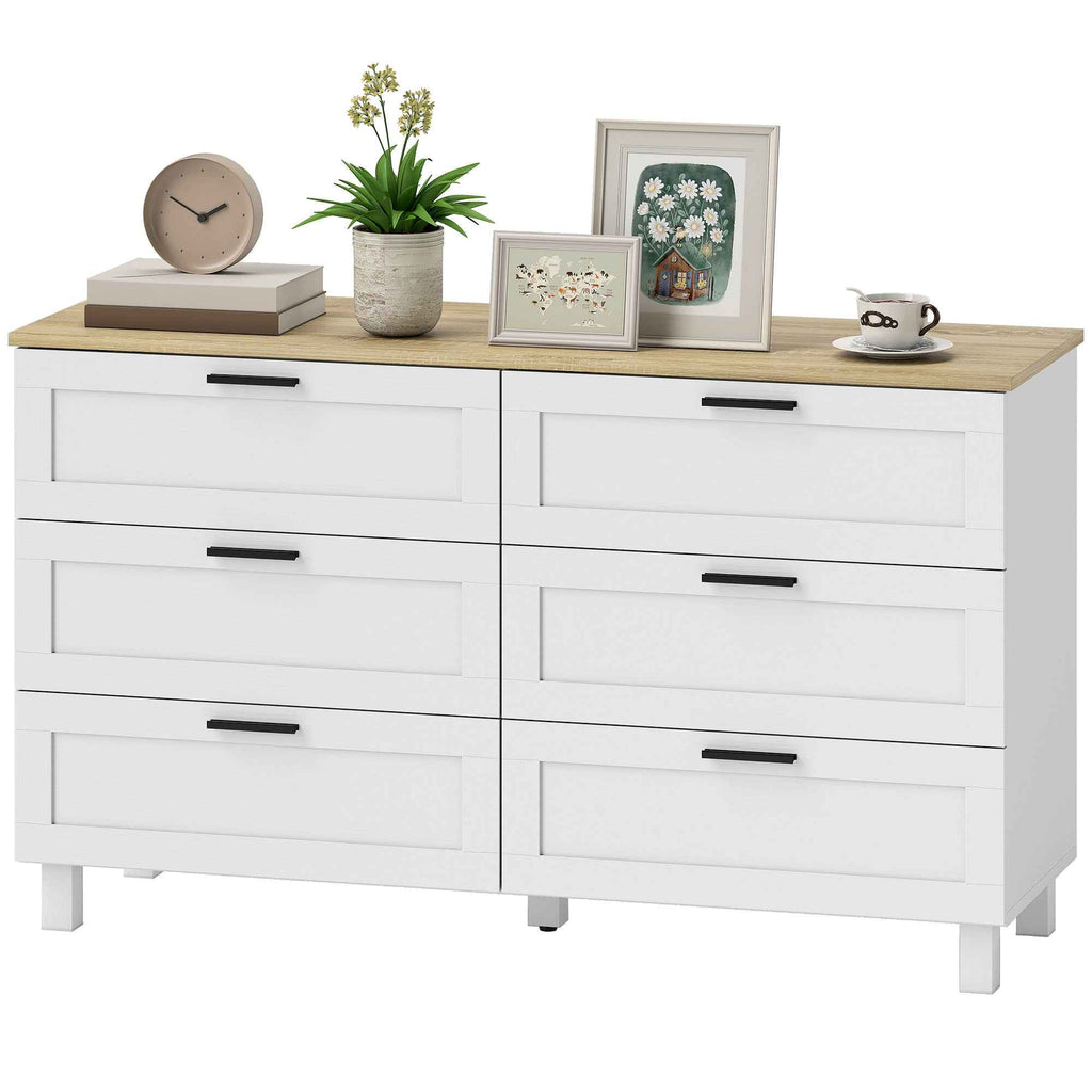 Martha 47" Wide Modern Dresser with 6 Drawers for Bedroom, Living Room and Entryway-White