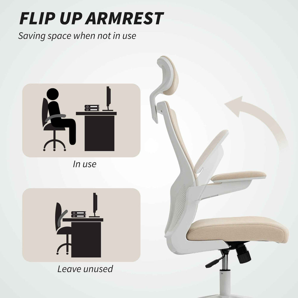 Andre Ergonomic Office Chair with 2D Lumbar Support and adjustable Headrest-Beige/White
