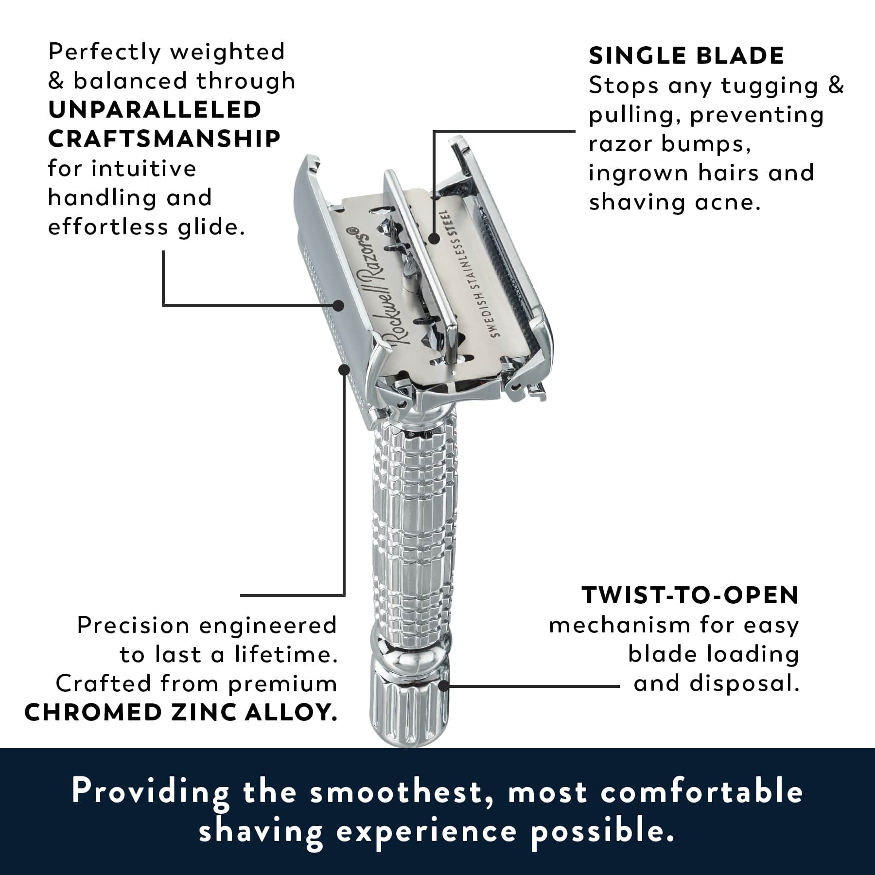 Rockwell R1 DE Safety Razor - White Chrome