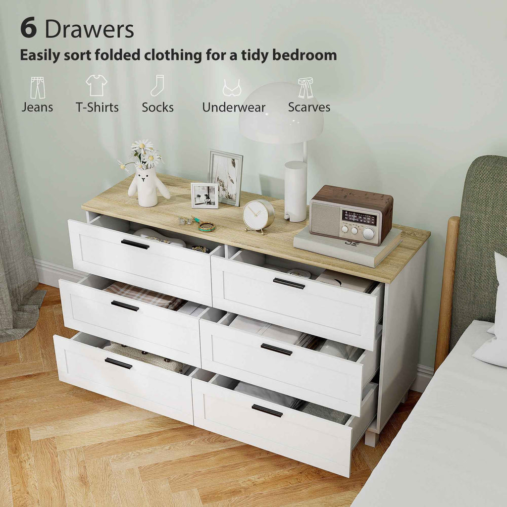Martha 47" Wide Modern Dresser with 6 Drawers for Bedroom, Living Room and Entryway-White