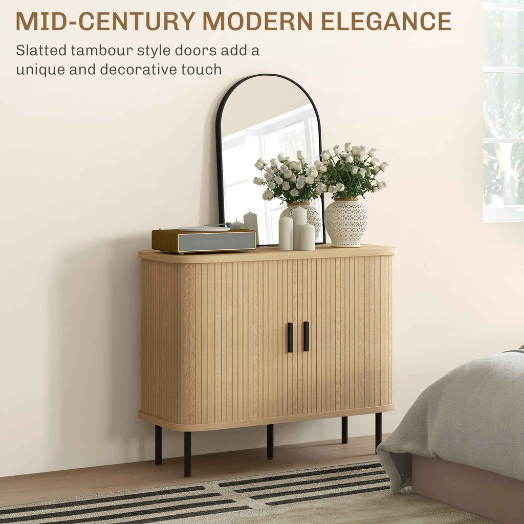 Aspen 35.4" Sideboard Buffet Cabinet with Slatted Tambour Doors-Oak