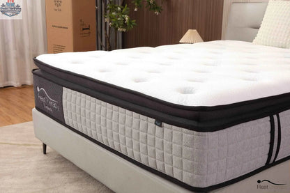 14-inch Euphoria hybrid mattress by SLOTH Nation with plush cooling pillow top, gel memory foam, and pocket coils.