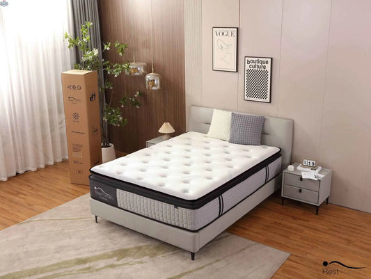 14-inch Euphoria Hybrid Mattress by SLOTH Nation with plush cooling pillow top, gel memory foam, and pocket coils for comfort.