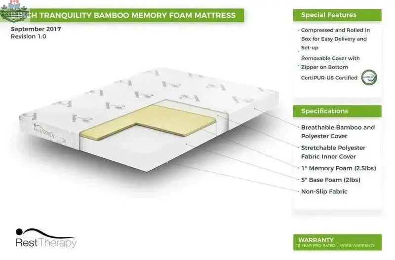 SLOTH Nation Tranquility 6-inch bamboo memory foam mattress with plush surface and supportive design for comfortable sleep.