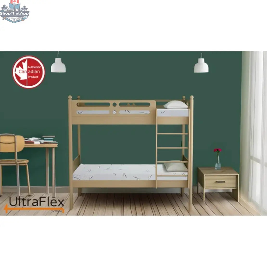 UltraFlex RestEasy mattress set with gel-infused foam, showing a comfortable, medium-firm mattress suitable for bunk beds and RVs.