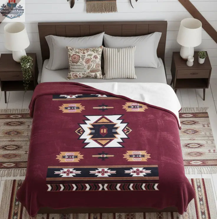 Maroon Navajo Ultra Soft Luxury Plush Blanket - Shopthatapp.ca