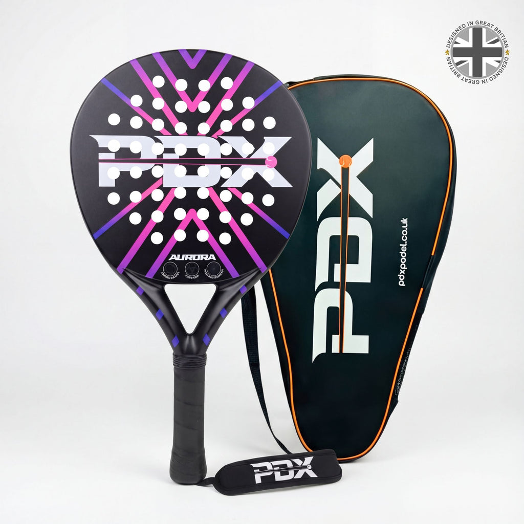 PDX Aurora Beginner Padel Racket | Complimentary Racket Carrier Bag | 30% Carbon 70% Fibreglass | 355g Round | Control