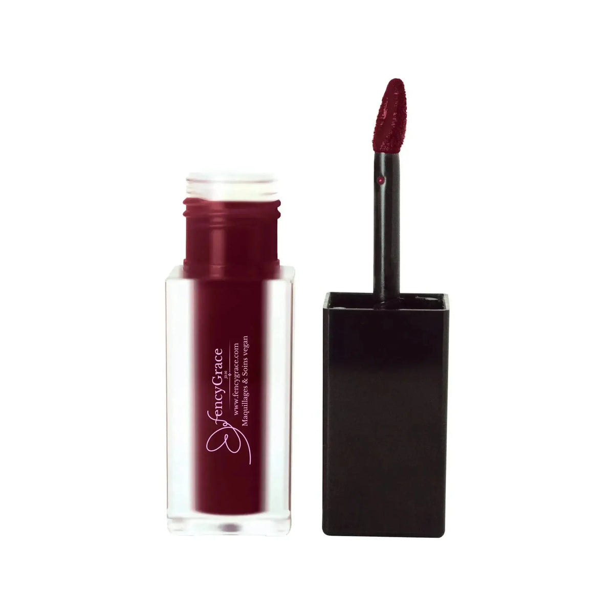 Matte vegan lipstick Rim 78 by Fencygrace, featuring a velvety finish and long-lasting wear, shown in a close-up of the lipstick tube.