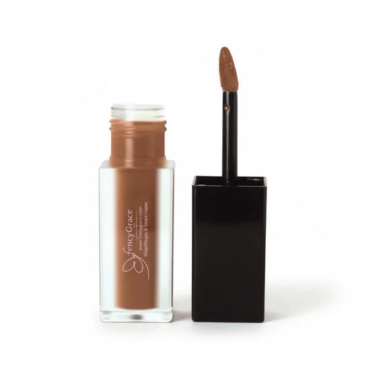 Vegan taupe matte lipstick by Fencygrace in shade 70, featuring a velvety finish and hydrating formula.