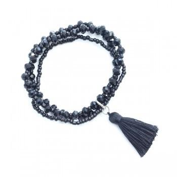 Triple-Strand Crystal Bead Bracelet With Tassel - Shopthatapp.ca