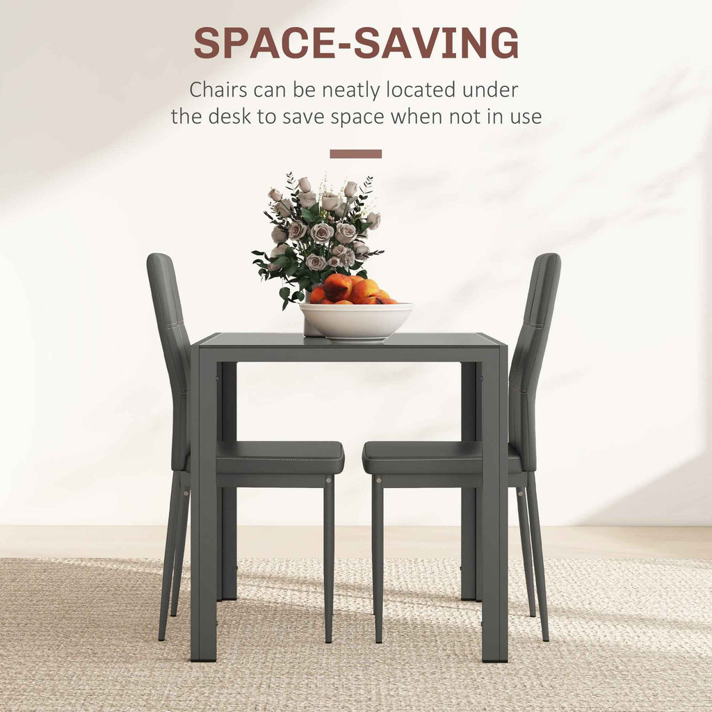 Zaya 3-Piece Rectangular Glass Dining Set for Small Spaces-Grey
