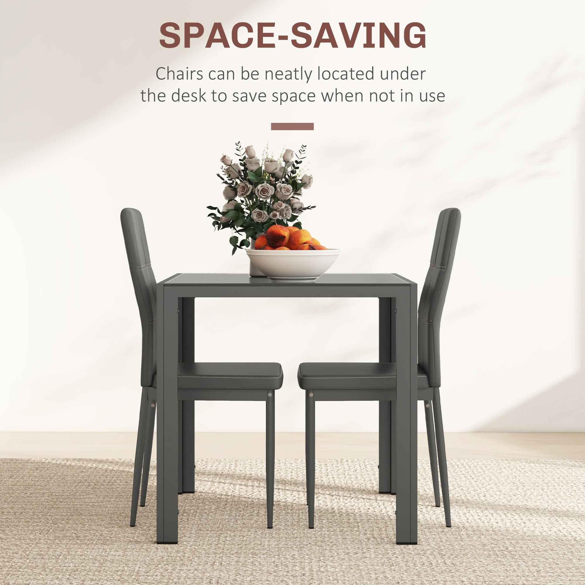 Zaya 3-Piece Rectangular Glass Dining Set for Small Spaces-Grey