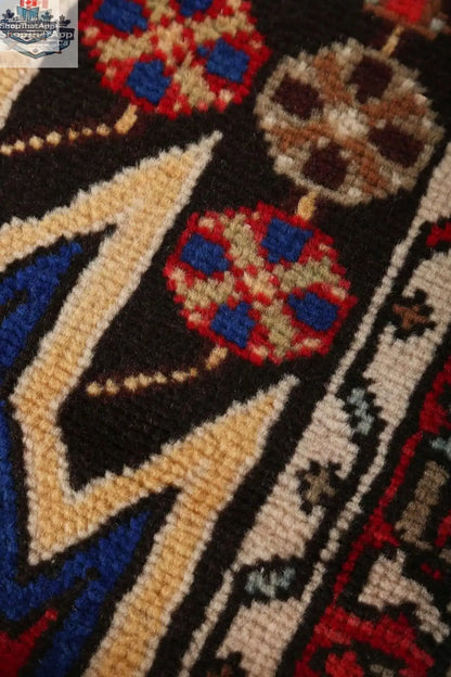 Persian Mazlaghan Rug from Rug the Rock, 2' 7" x 4' 2", with intricate traditional patterns in rich colors.