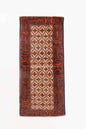 Persian Quchan Kurd rug with intricate geometric patterns in warm tones, measuring 2' 10" x 6' 9" from Rug the Rock.