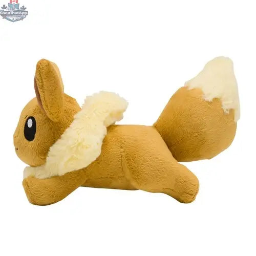 Soft Running Eevee plush from Pokémon Center Japan, featuring detailed embroidery and a cute, active pose by Banana Games & Hobby.