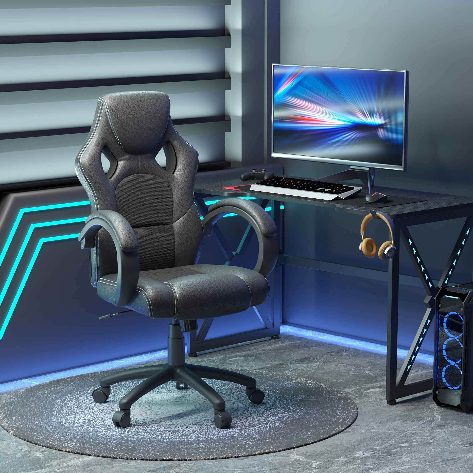 Erling Gaming-Office Chair with Swivel and Tilt Functions-Black