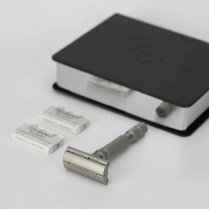 Rockwell T2 Adjustable DE Safety Razor - Matte Silver Stainless Steel Twist-To-Open Design - Shopthatapp.ca