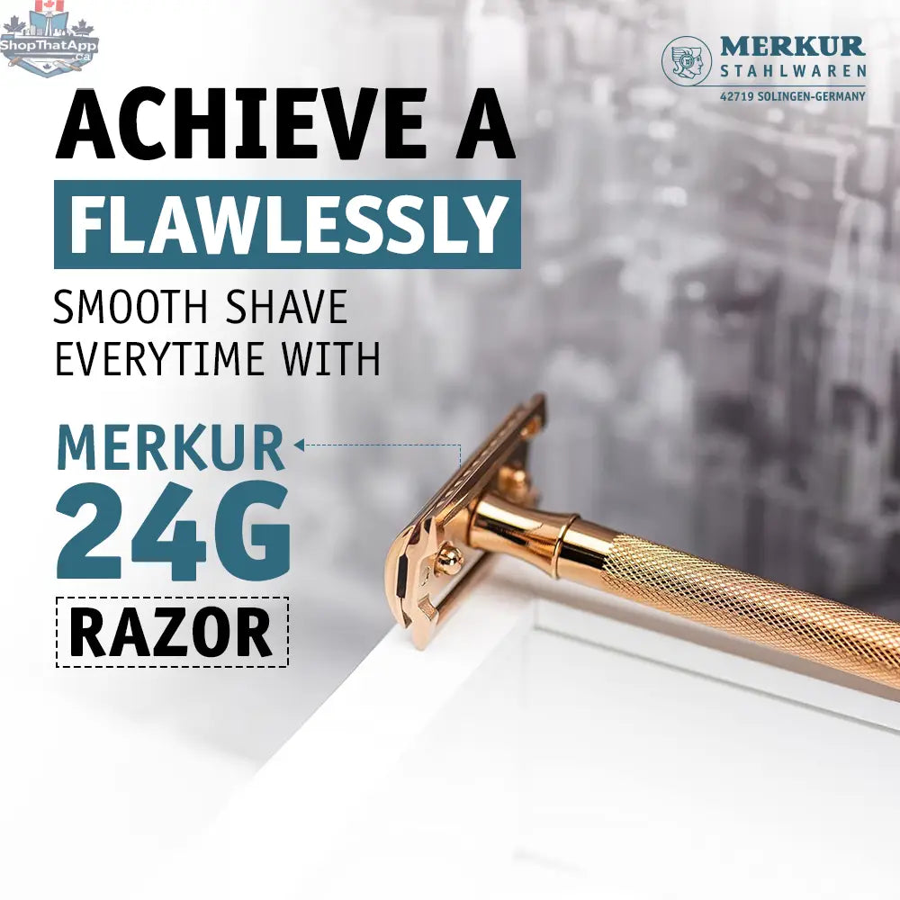 Merkur 3-Piece Ladies Safety Razor Rose Gold with Knurled Extra Long Handle in Pink Box - Shopthatapp.ca