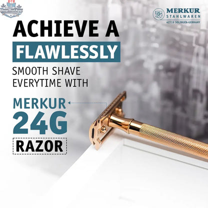 Merkur 3-Piece Ladies Safety Razor Rose Gold with Knurled Extra Long Handle in Pink Box - Shopthatapp.ca
