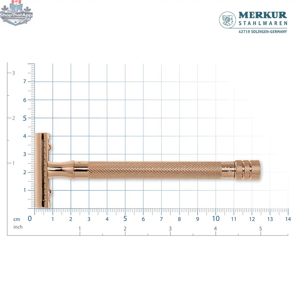 Merkur 3-Piece Ladies Safety Razor Rose Gold with Knurled Extra Long Handle in Pink Box - Shopthatapp.ca