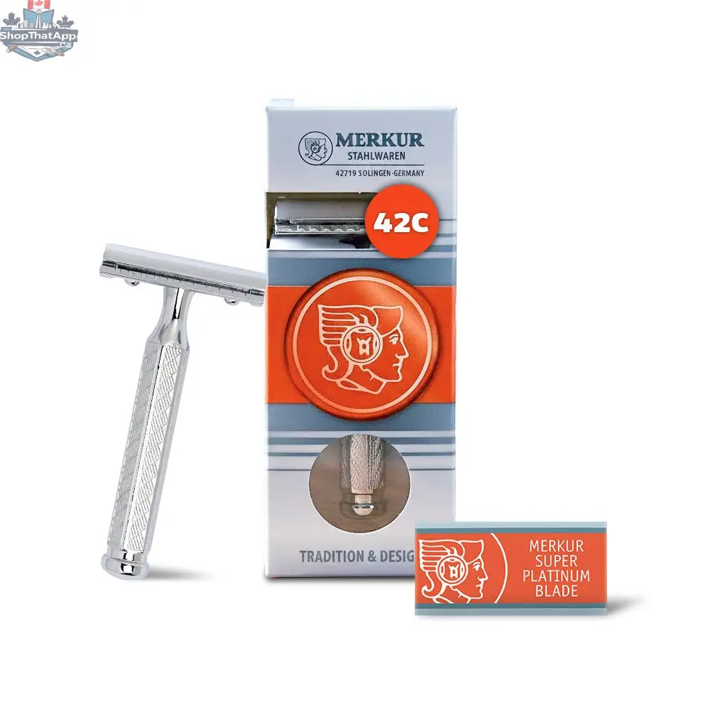 Merkur 42C Safety Razor - 3-Piece DE Closed Comb with Classic 1906 Etched Chrome Handle - Shopthatapp.ca