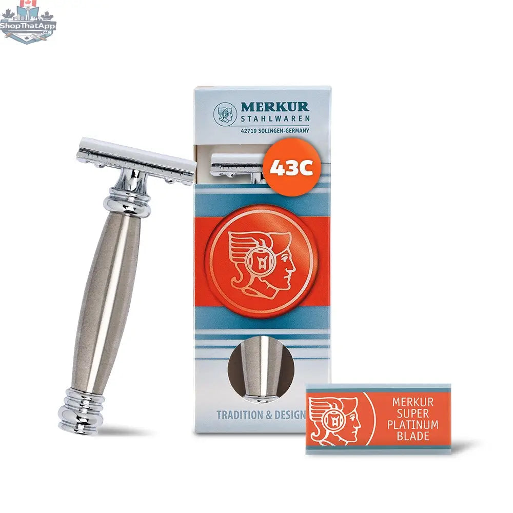 Merkur DE Safety Razor - 2-Piece Closed Comb Straight Cut with Extra Long Stainless Steel Handle - Shopthatapp.ca