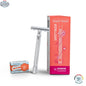 Merkur Ladies Safety Razor 3-Piece Set with Closed Comb, Knurled Extra Long Handle, Chrome Finish in Pink Box - Shopthatapp.ca