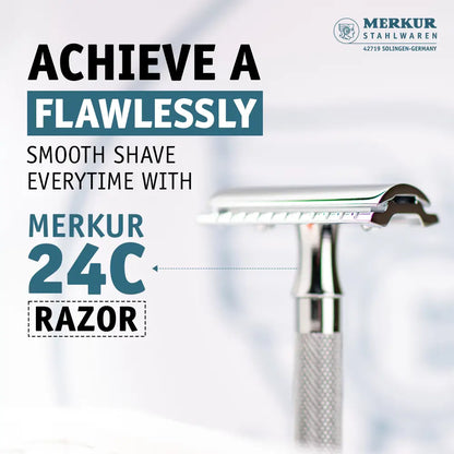 Merkur Ladies Safety Razor 3-Piece Set with Closed Comb, Knurled Extra Long Handle, Chrome Finish in Pink Box - Shopthatapp.ca