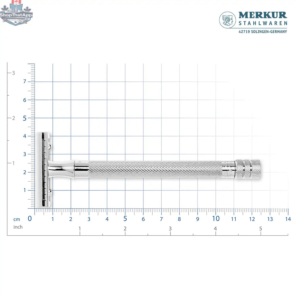 Merkur Ladies Safety Razor 3-Piece Set with Closed Comb, Knurled Extra Long Handle, Chrome Finish in Pink Box - Shopthatapp.ca
