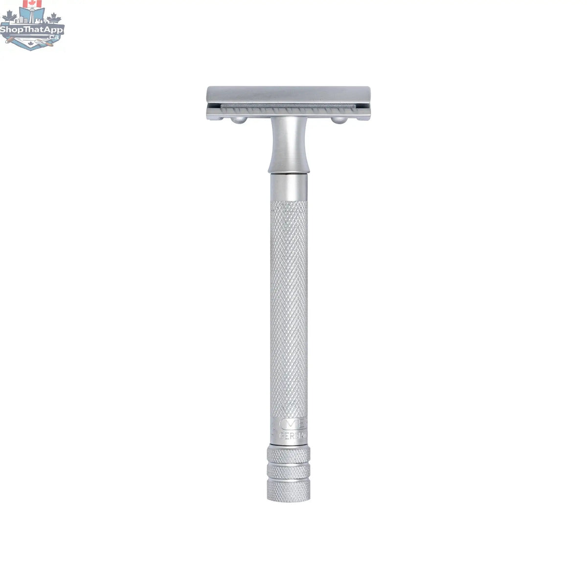Merkur Safety Razor - 3-Piece DE with Closed Comb, Knurled Extra Long Handle in Matte Chrome - Shopthatapp.ca