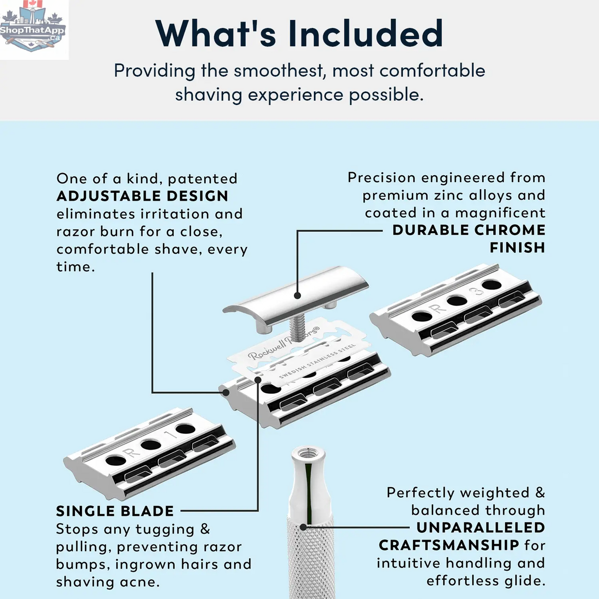 Rockwell 6C Safety Razor - Adjustable White Chrome for Beginners - Shopthatapp.ca