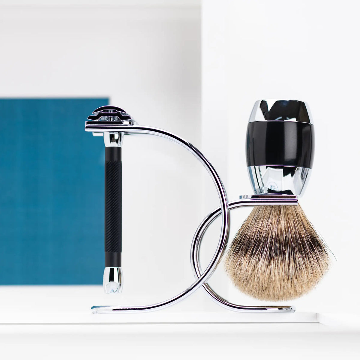 Merkur 3081 Shaving Set - 3pcs Twin Color Black with Bright Chrome Finish - Shopthatapp.ca