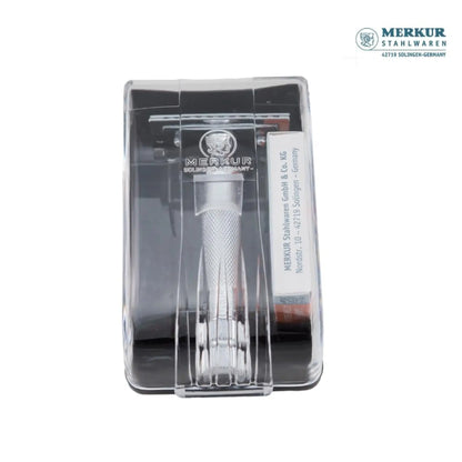 Merkur 34C Safety Razor with Knurled Extra Thick Handle in Chrome - 2-Piece DE Razor Case with 10 Blades - Shopthatapp.ca