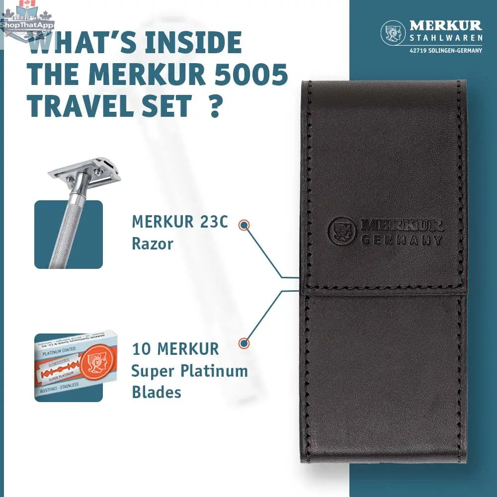 Merkur 23C Safety Razor Set with Black Leather Case and 10 Blades - Shopthatapp.ca