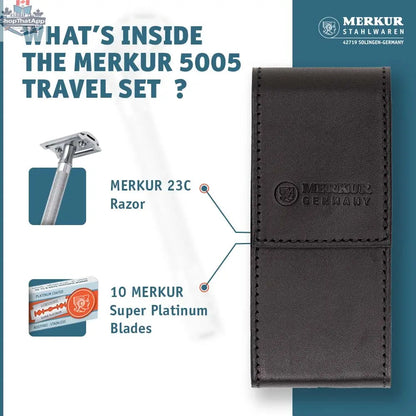 Merkur 23C Safety Razor Set with Black Leather Case and 10 Blades - Shopthatapp.ca