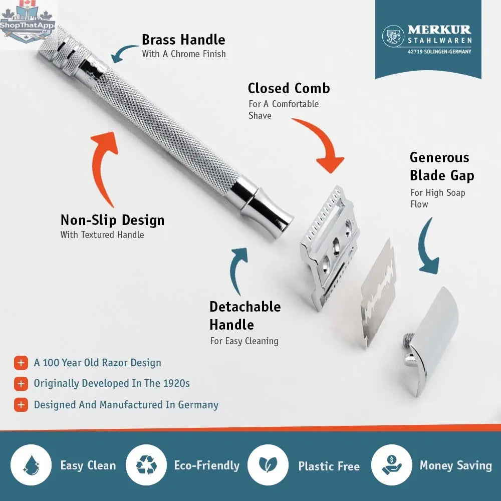 Merkur 23C Safety Razor Set with Black Leather Case and 10 Blades - Shopthatapp.ca