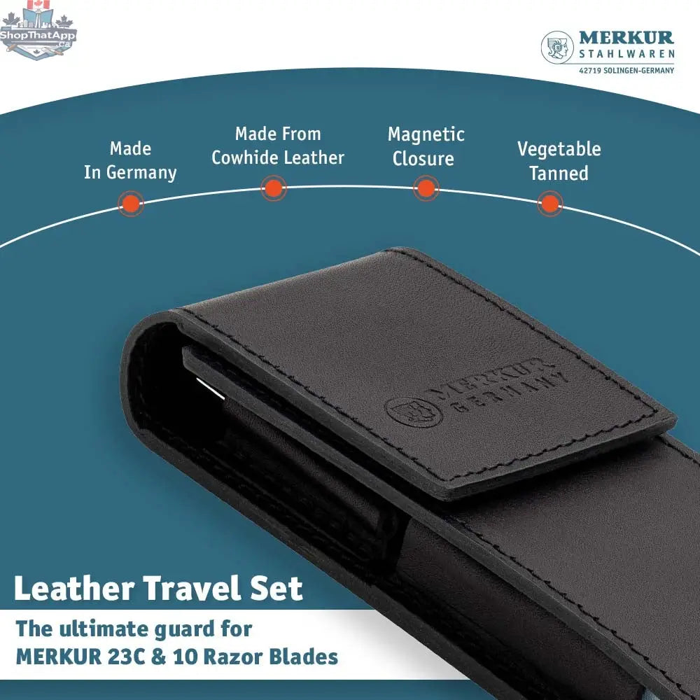 Merkur 23C Safety Razor Set with Black Leather Case and 10 Blades - Shopthatapp.ca