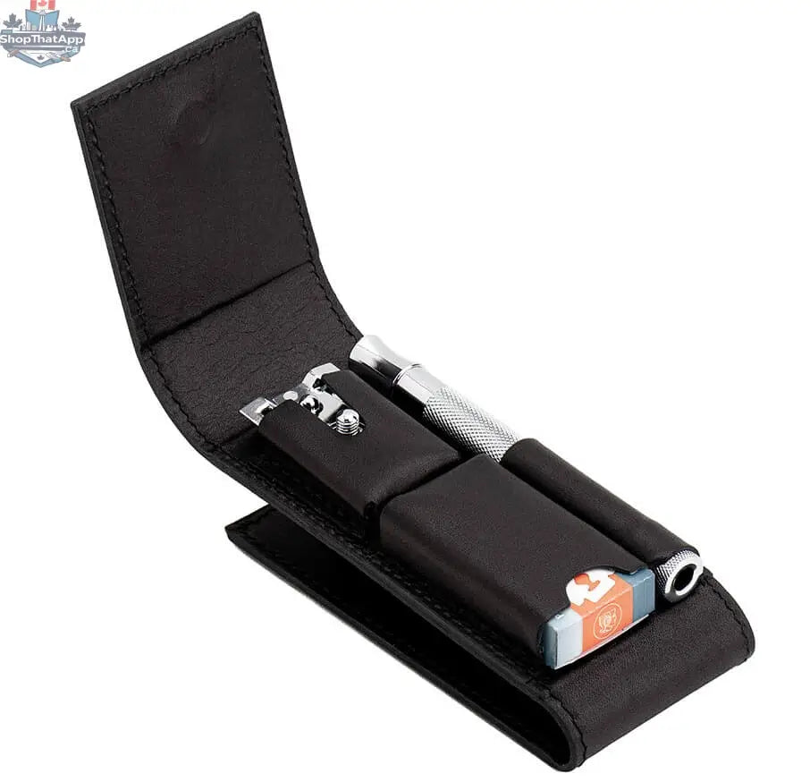 Merkur Leather Case for Razor 23001 with Space for 10 Blades, Black - Shopthatapp.ca