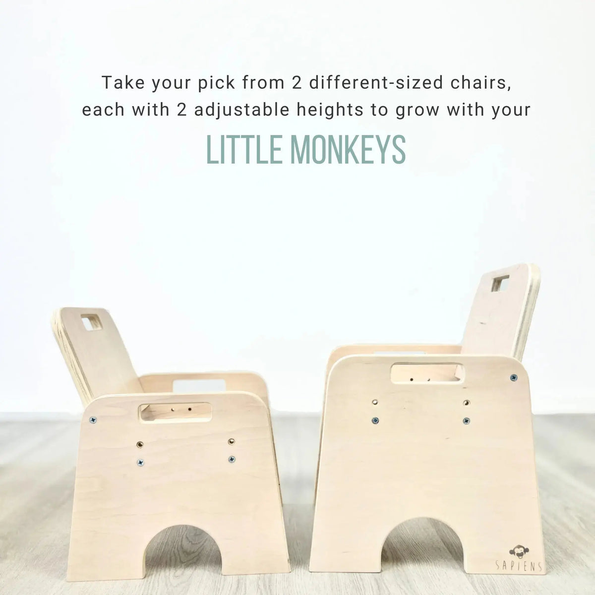 Sapiens Child PAPAYA DOUBLE Montessori toddler table and adjustable chairs set for two, designed for early learning and play.