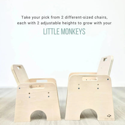 Sapiens Child PAPAYA DOUBLE Montessori toddler table and adjustable chairs set for two, designed for early learning and play.