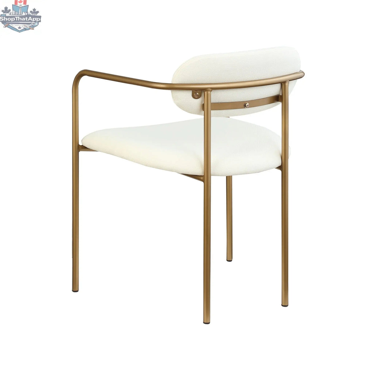 White and gold Hygge Design House Archer dining chair with upholstered seat and stylish modern design.