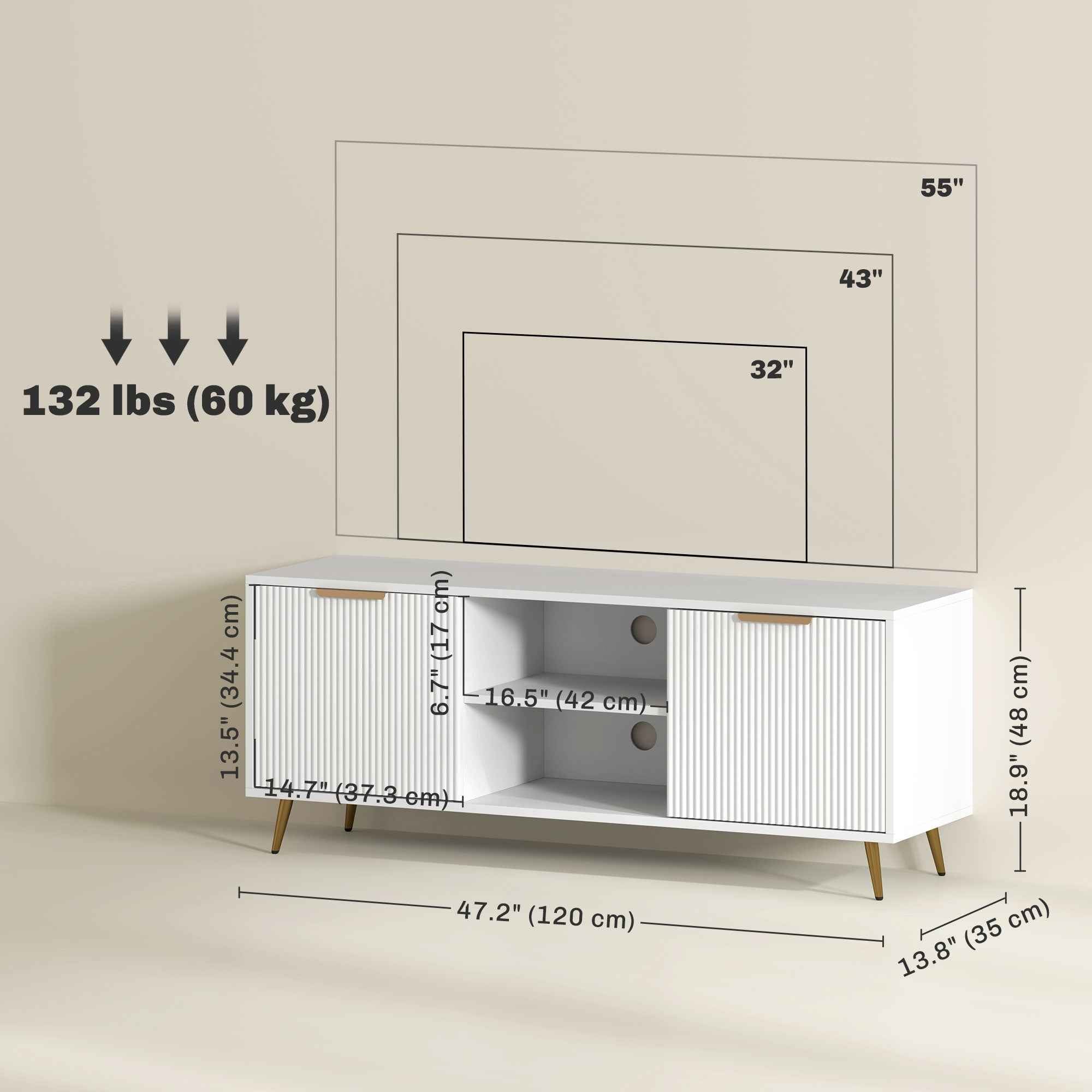 Collins Modern TV Stand for up to 55 Inch TVs-White