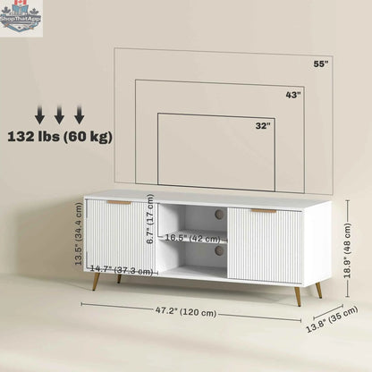 White Collins modern TV stand by SLOTH Nation designed for up to 55-inch TVs, featuring sleek contemporary living room furniture style.